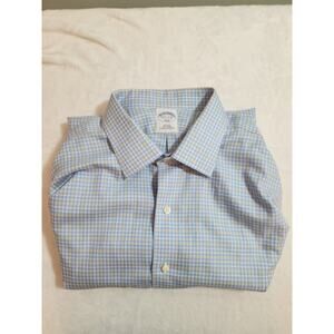 Brooks Brothers Shirt Mens 17.5 2/3 XL Blue Plaid Long Sleeve Dress Business